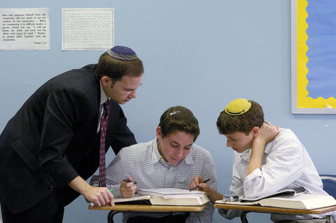 Azrieli teacher with two young students